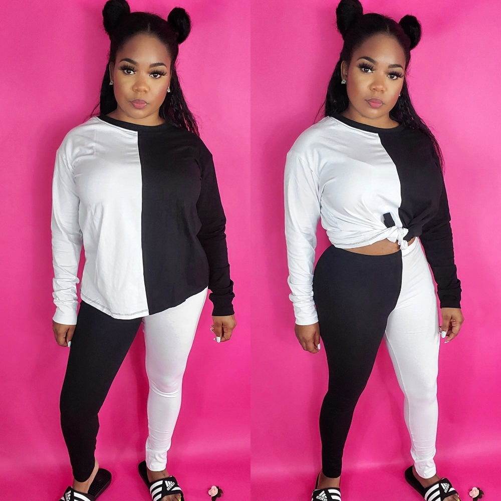 🖤🤍"Block em"  Color block Lounge set BLK🖤🤍